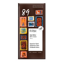 Edel Bitter Schokolade 89 % Cacao Peru mit Kokosblütenzucker bio